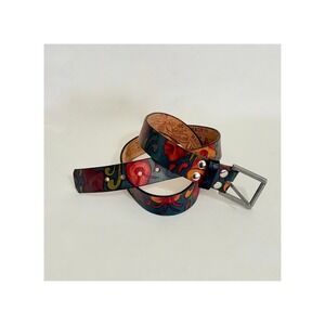 Unisex JON WYE Leather Floral Belt Western Retro Made in USA Men Women 46.5"